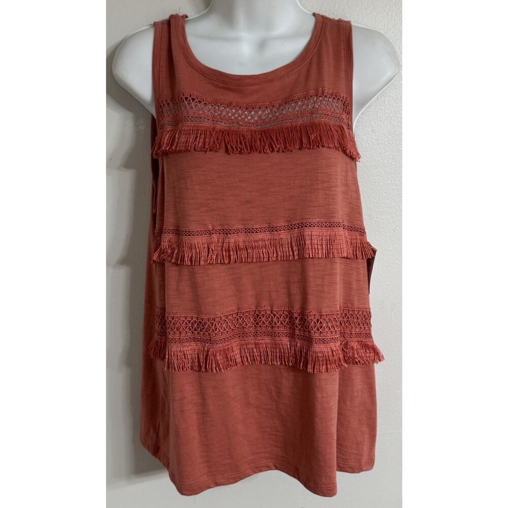 Liz Claiborne Fringed Lace Tank Top Women’s Medium Open Knit Crochet NEW